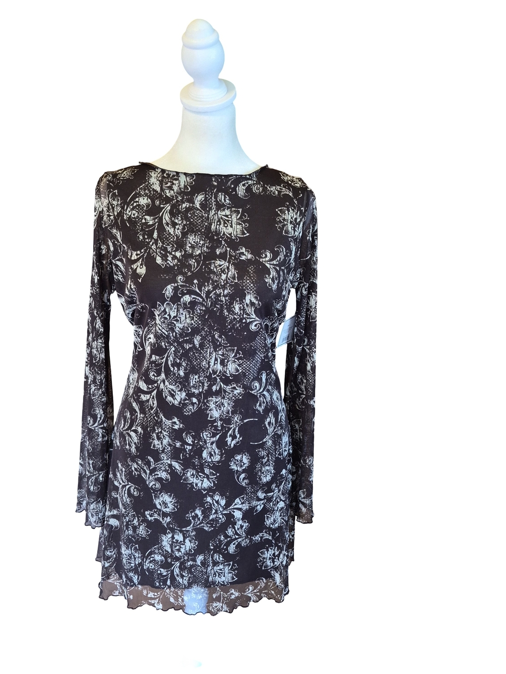 5B Brown & White Floral Long-Sleeve Shift Dress